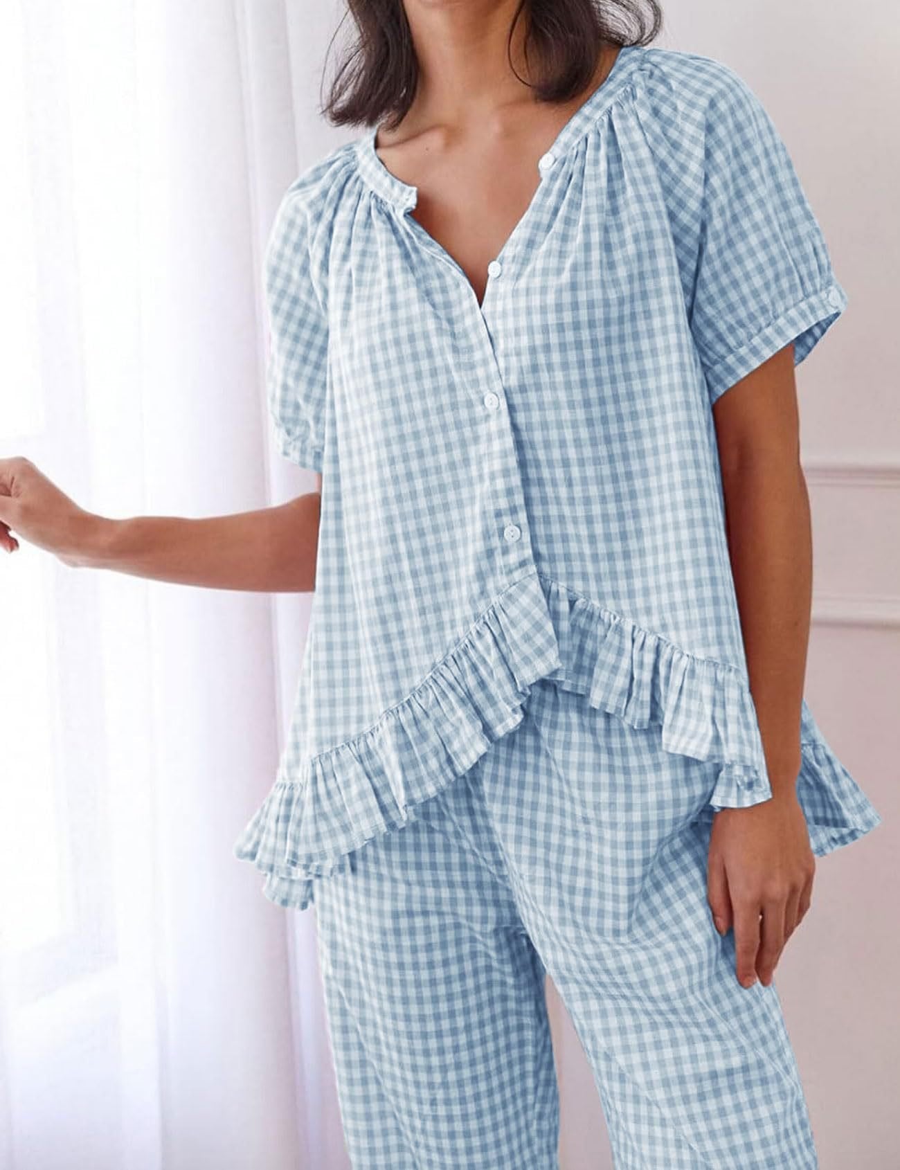 🎀 THE GINGHAM LOUNGE SET: Y2K VIBES, RUFFLED EDGES, BELL BOTTOM DRAMA 🎀