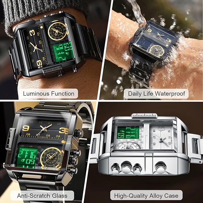 Men's Square Large-Dial Triple-Hand Quartz Watch