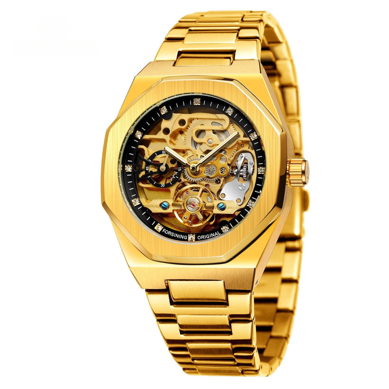 Men's Fully Automatic Mechanical Watch with Luminous Dial, Three Sub-dials, Six Hands, and Steel Bracelet