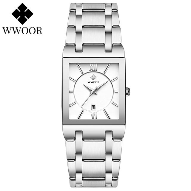 Square Men's Steel-Band Quartz Watch Water-Resistant Timepiece
