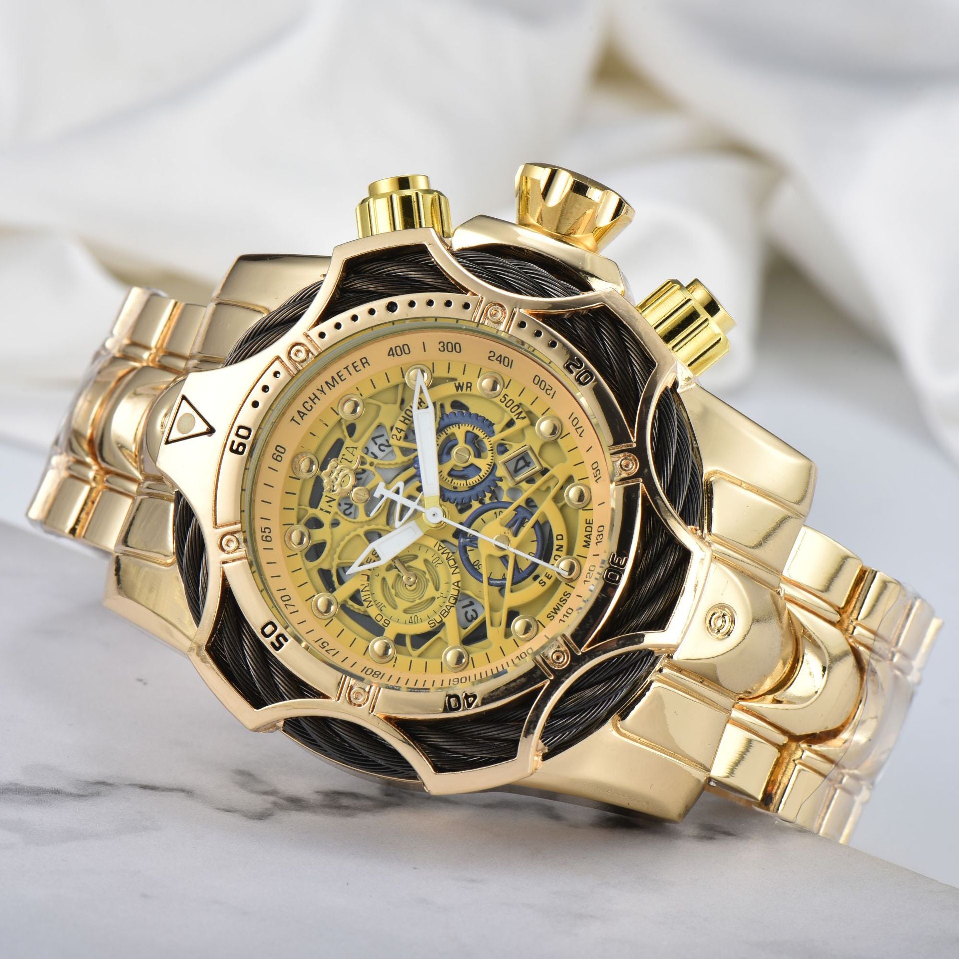 Men's Large-Dial Steel-Bracelet Sports Watch
