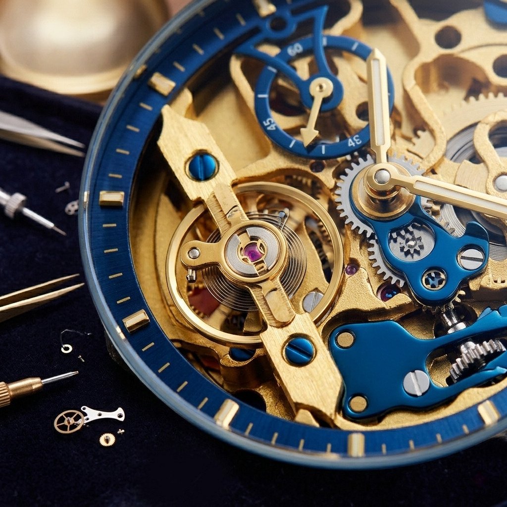Men's Fully Automatic Mechanical Watch with Luminous Dial, Three Sub-dials, Six Hands, and Steel Bracelet