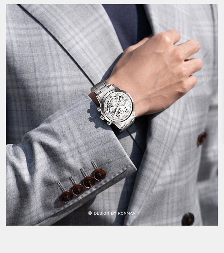 Men's Water-Resistant Stainless Steel Strap Quartz Watch with Three-Hand Dial