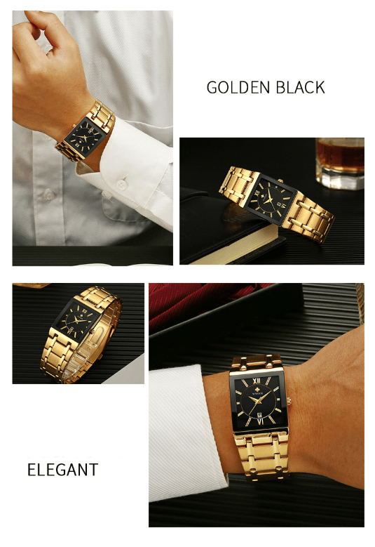 Square Men's Steel-Band Quartz Watch Water-Resistant Timepiece
