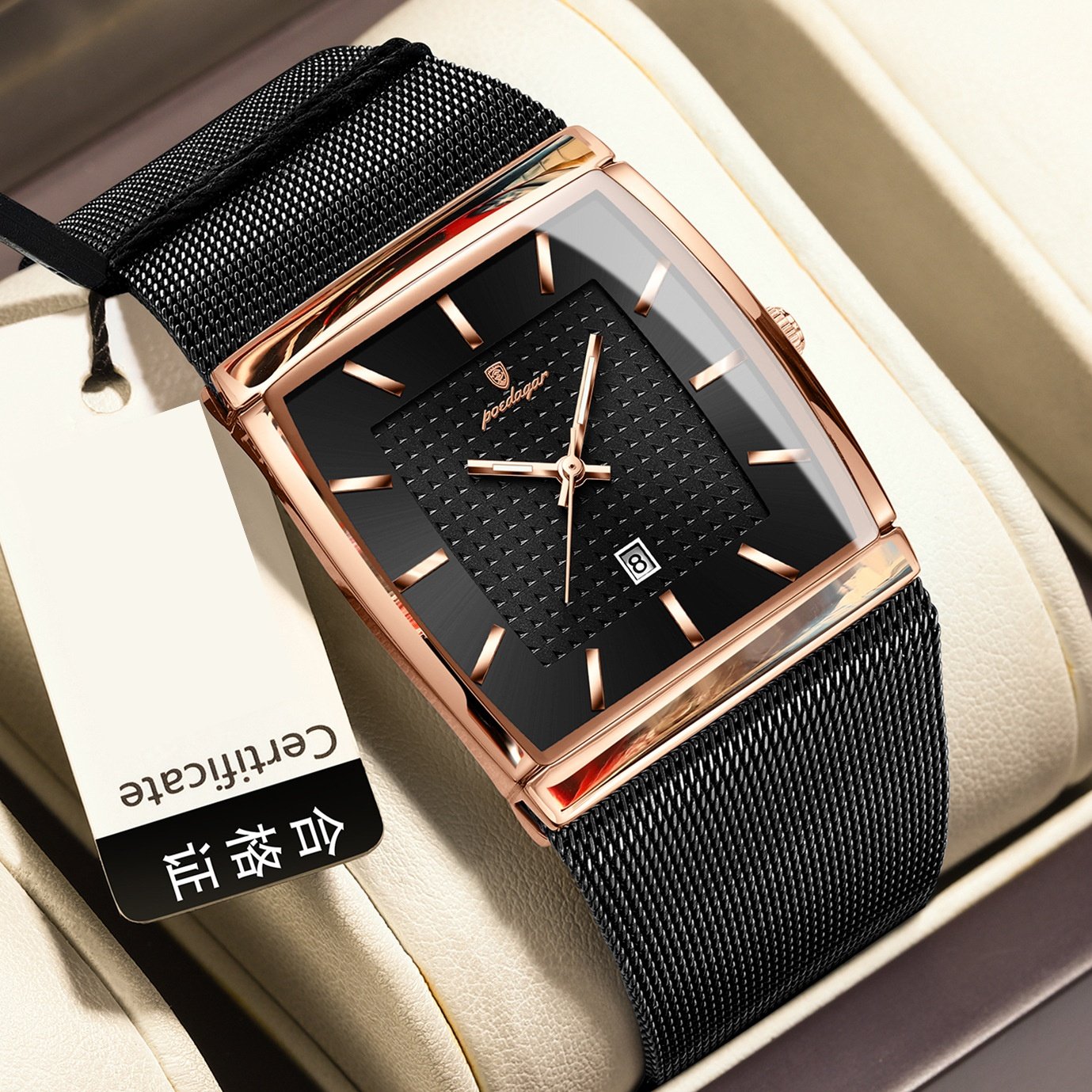 Swiss Ultra-Thin Men's Watch with Water Resistance and Date Display-Mesh Strap