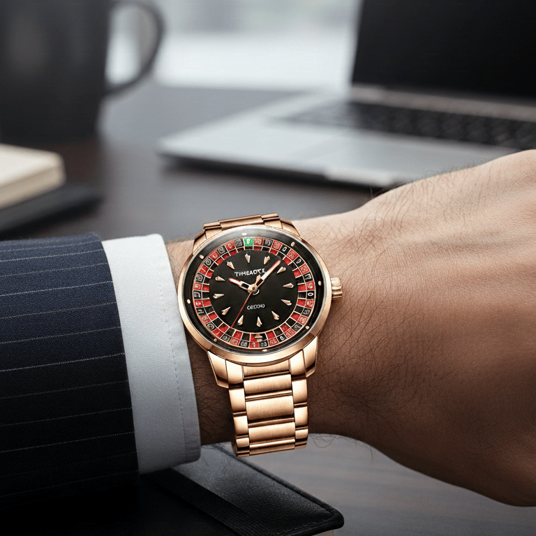 Roulette Men's Watch: Luminous, Water-Resistant Quartz Timepiece