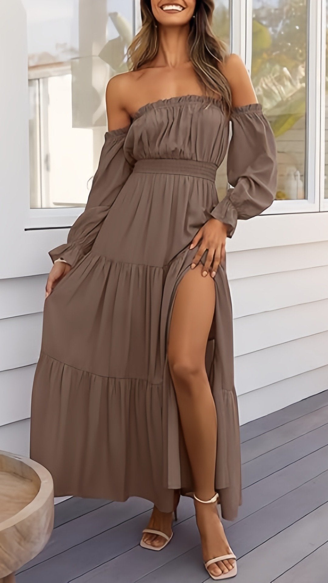 🌸 THE OFF-SHOULDER BOHO MAXI: PUFF SLEEVES, SIDE SPLIT, TIERED DREAMS — YOUR MOST ROMANTIC DRESS YET 🌸