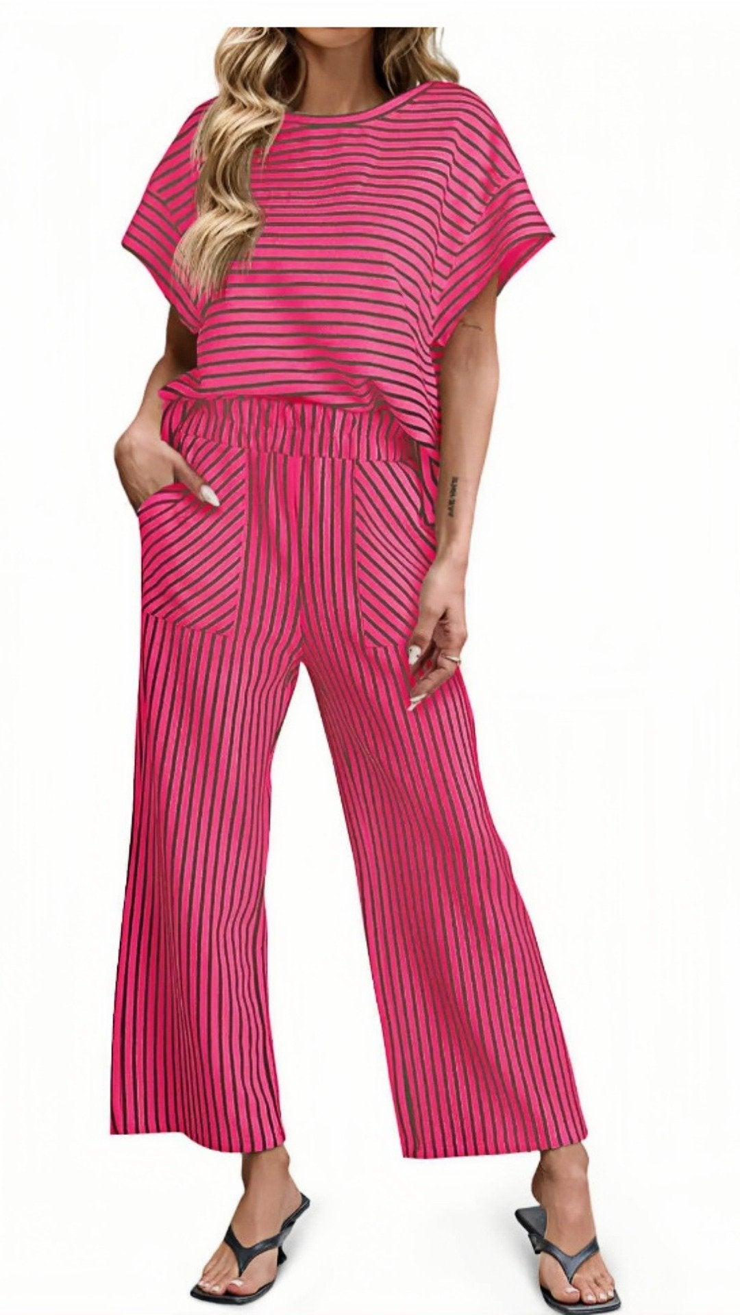 ⚫⚪ THE STRIPE SHIFT SET: BATWING SLEEVES, WIDE LEG PANTS, EFFORTLESS STYLE IN SECONDS ⚪⚫