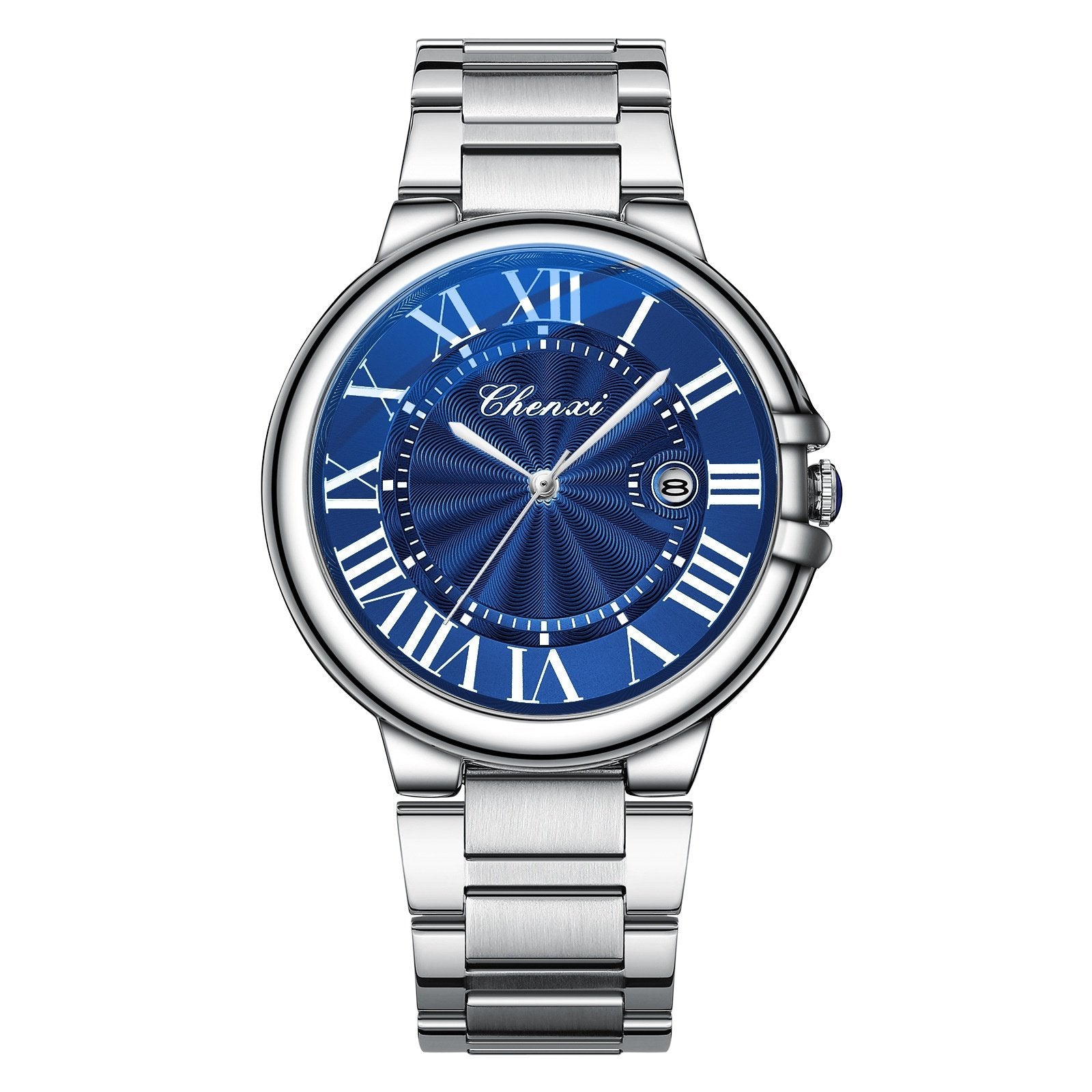 Calendar Blue-Handed Steel Bracelet Watch Water-Resistant Timepiece