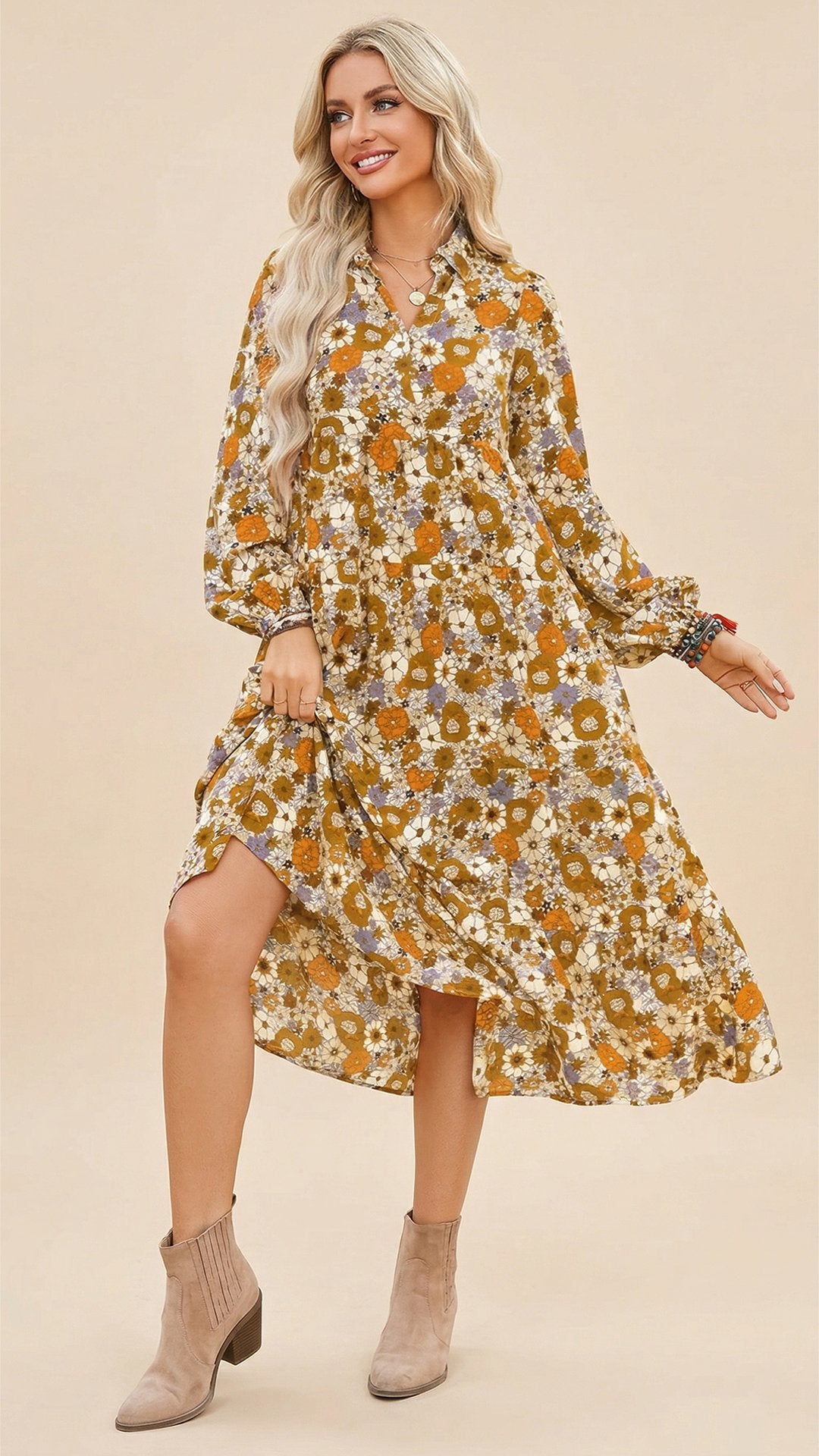 🌸 THE BOHO LANTERN DRESS: V-NECK, PUFF SLEEVES, A-LINE SWING — YOUR SUMMER SOULMATE 🌸