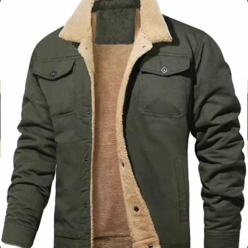 Winter Sherpa Lined Jacket ❄️ Men's Warm Trucker Coat with Multi Pockets, Casual Collared Cotton Fleece Outerwear