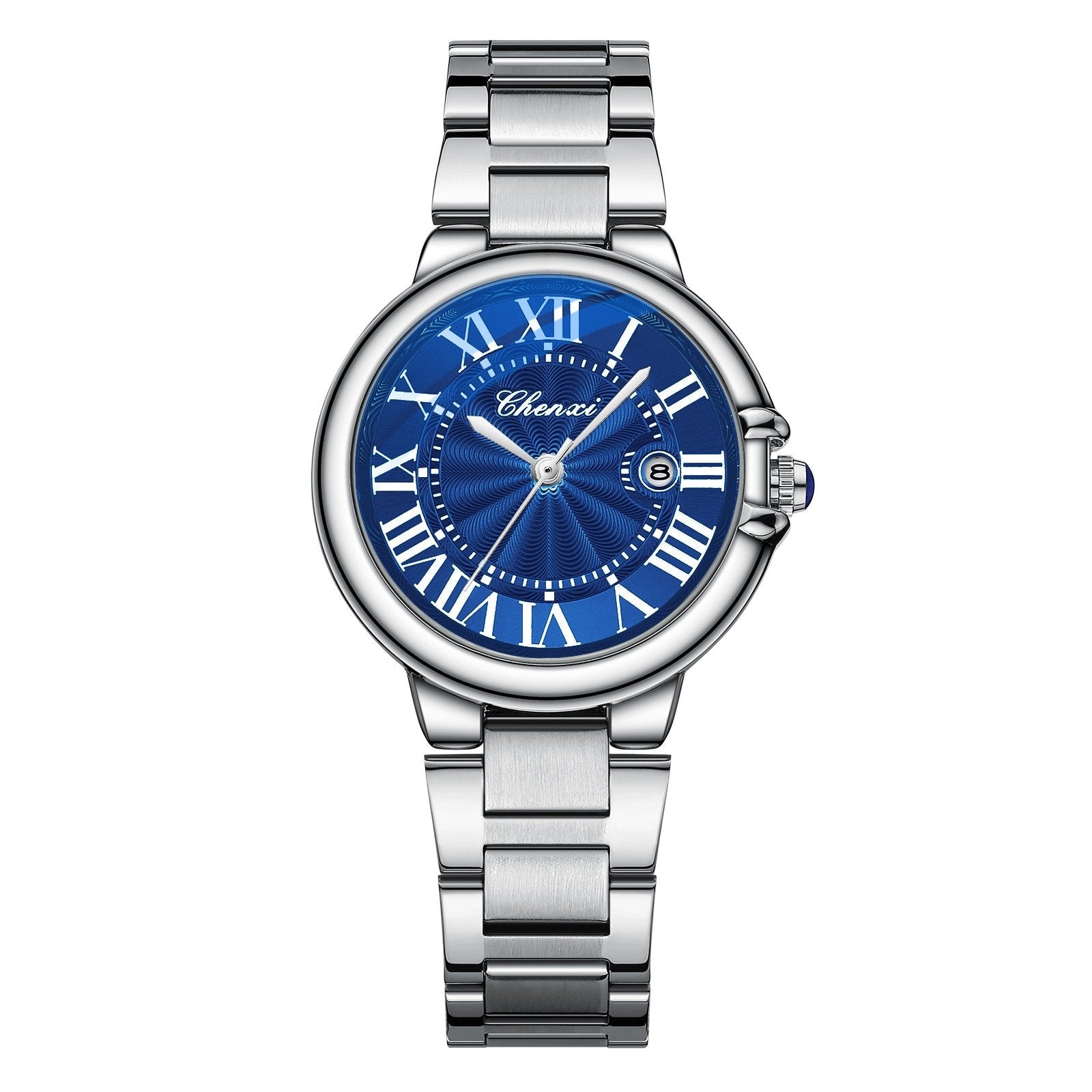 Calendar Blue-Handed Steel Bracelet Watch Water-Resistant Timepiece