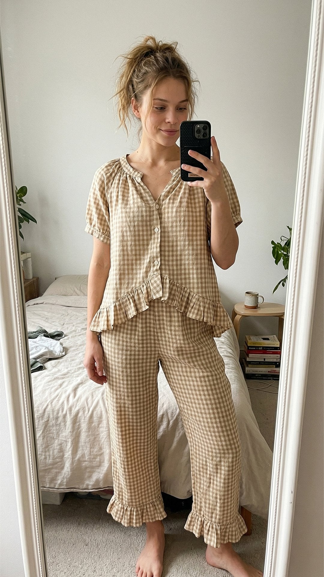 🎀 THE GINGHAM LOUNGE SET: Y2K VIBES, RUFFLED EDGES, BELL BOTTOM DRAMA 🎀