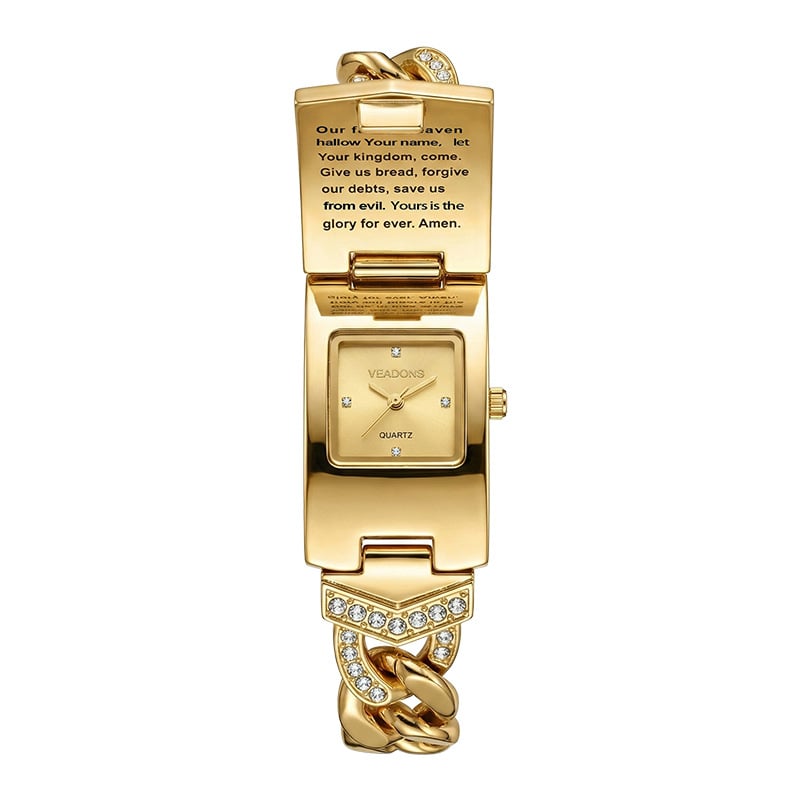 Women's Diamond-Set Cross-Shaped Flap-Style Gold Water-Resistant Wristwatch