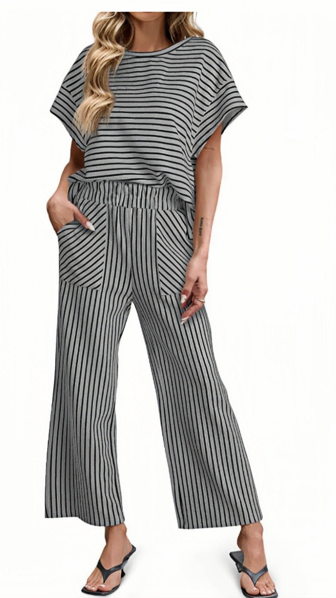 ⚫⚪ THE STRIPE SHIFT SET: BATWING SLEEVES, WIDE LEG PANTS, EFFORTLESS STYLE IN SECONDS ⚪⚫
