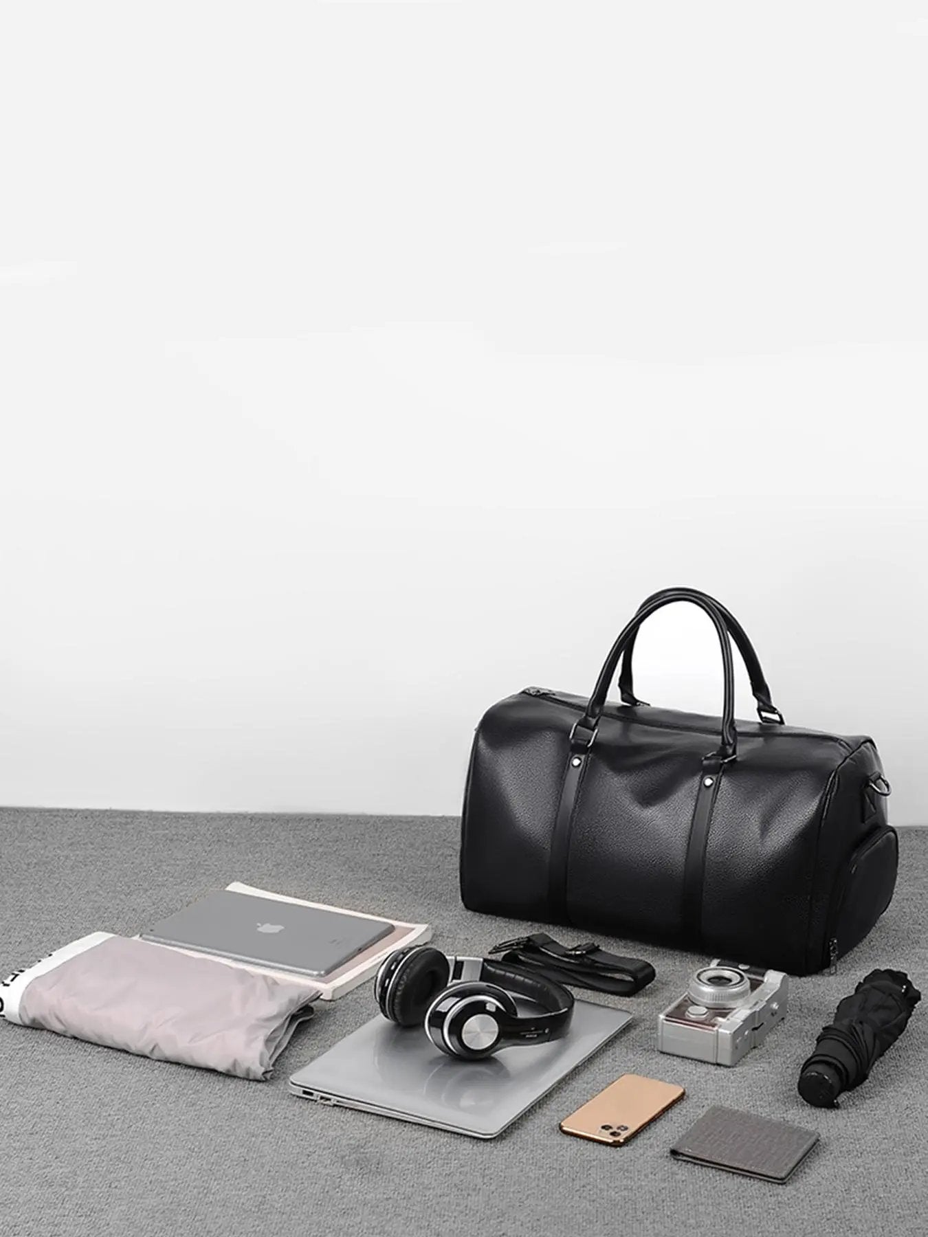 The Stealth Weekender | Premium Minimalist Travel Handbag: Structured Large Capacity Crossbody for Executive Travel