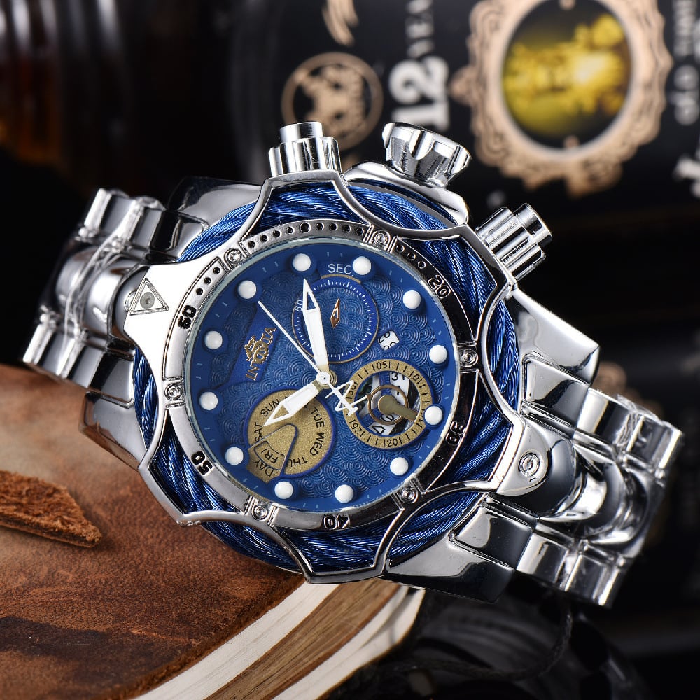 Men's Watch: Large-Dial Steel-Strap Sports Watch