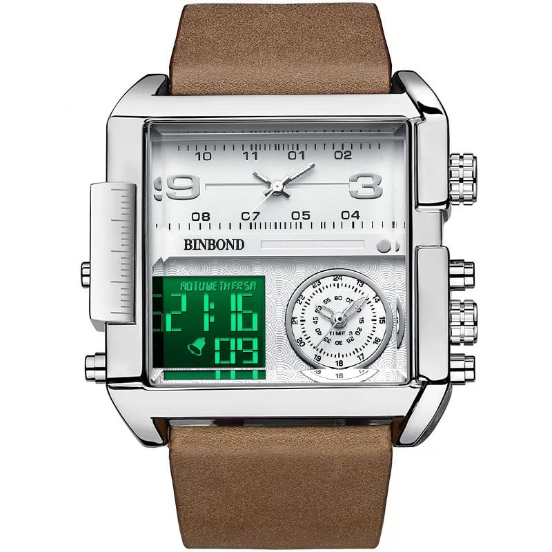 Men's Square Large-Dial Triple-Hand Quartz Watch