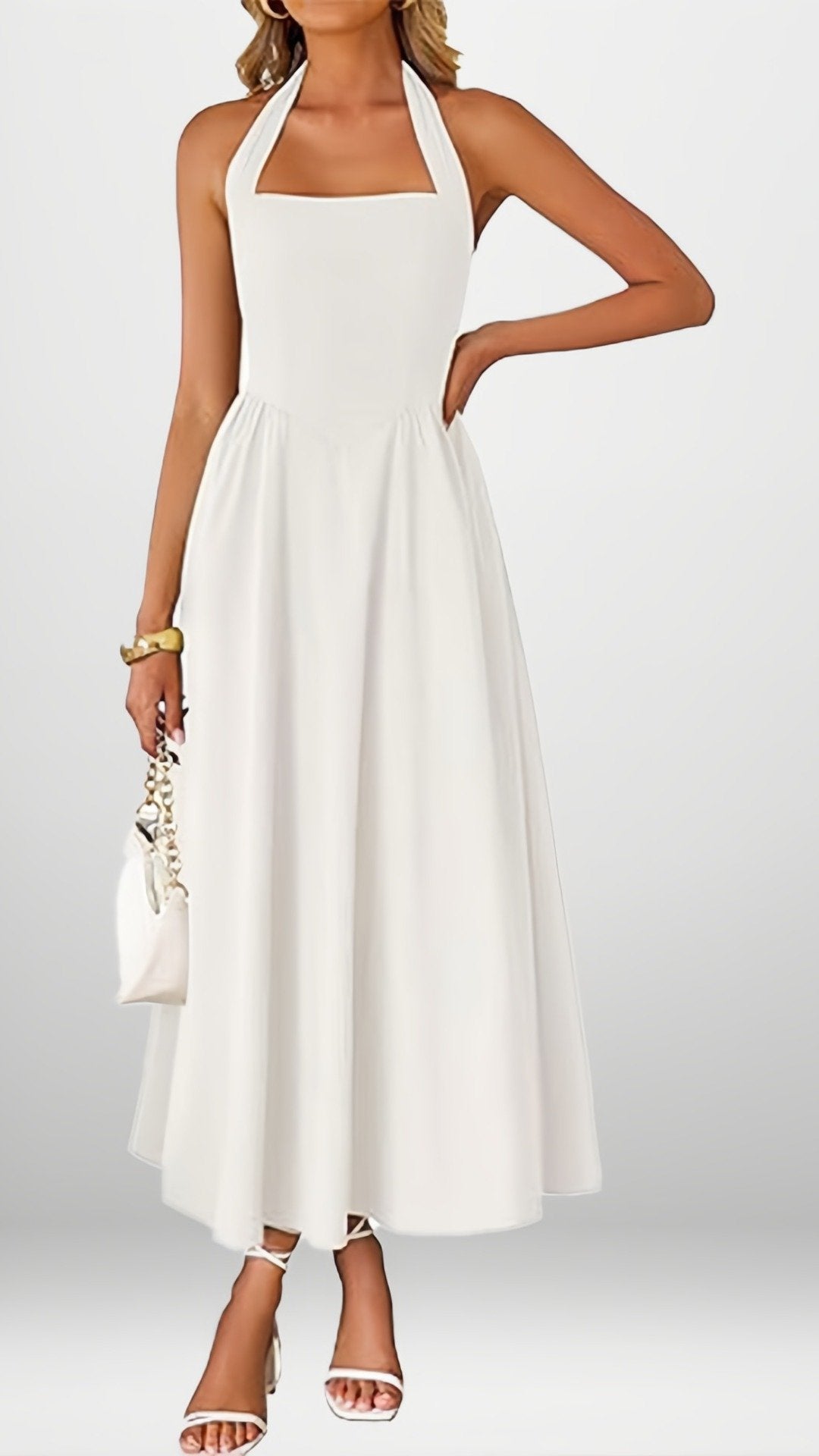 🖤 THE HALTER SHIFT MIDI: SQUARE NECK, BACK SHIRRING, FLOWY SKIRT — YOUR NEW EFFORTLESS ELEGANCE 🖤