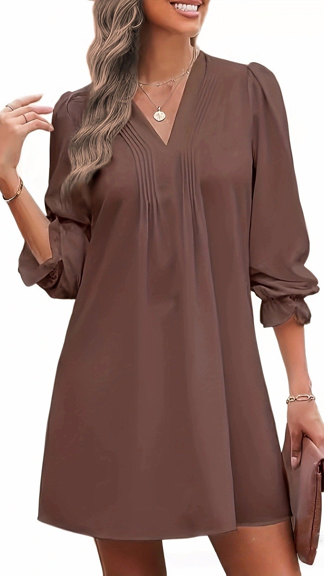 🌸 THE LANTERN RUFFLE DRESS: V-NECK, PLEATED SKIRT, BALLON SLEEVES — YOUR NEW SIGNATURE FOR EFFORTLESS ELEGANCE 🌸