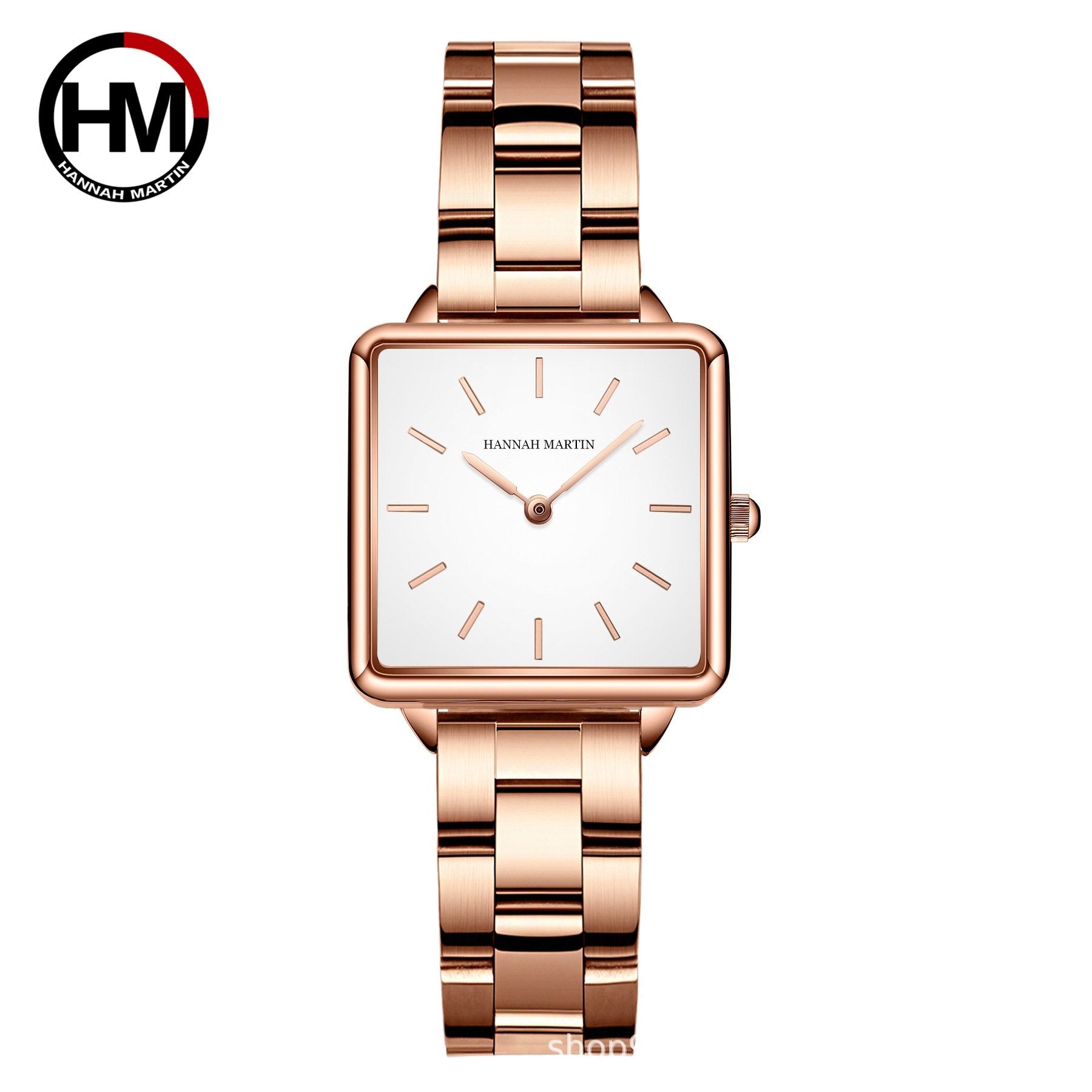 Vintage-style square-faced women's quartz watch with a steel bracelet and Japanese movement