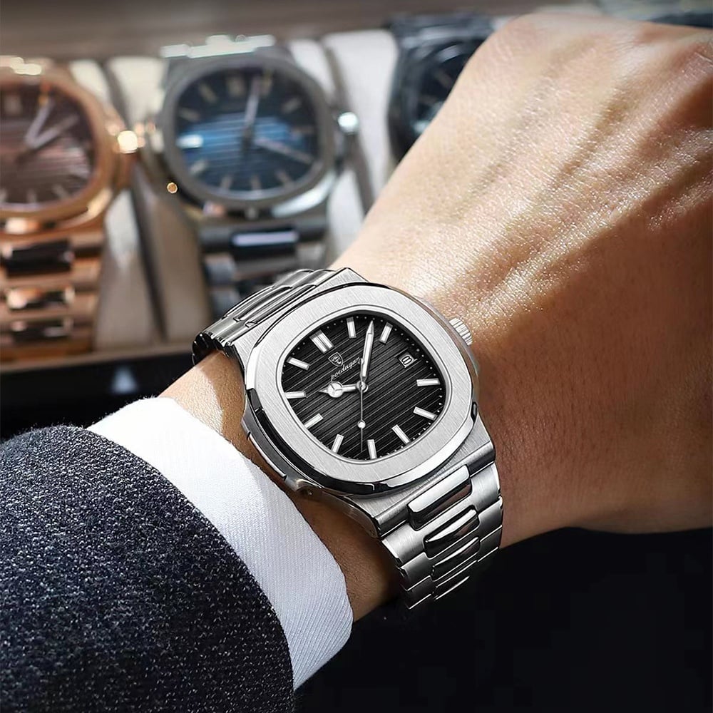 Men's Business Fashion Round Dial Analog Quartz Watch with Luminescent Features and Water Resistance
