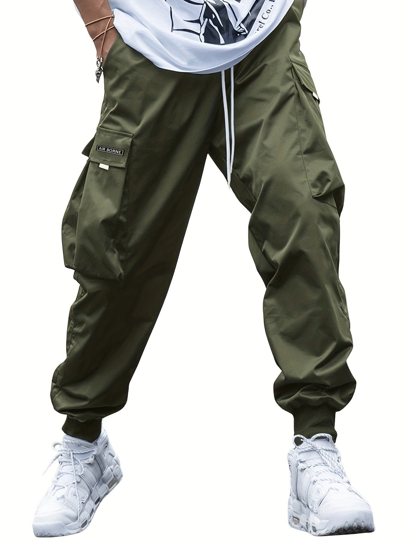 Men's Letter Patch Cargo Pants - Loose Fit Drawstring Elastic Waist Trousers with Slant Pockets, Summer Casual Streetwear