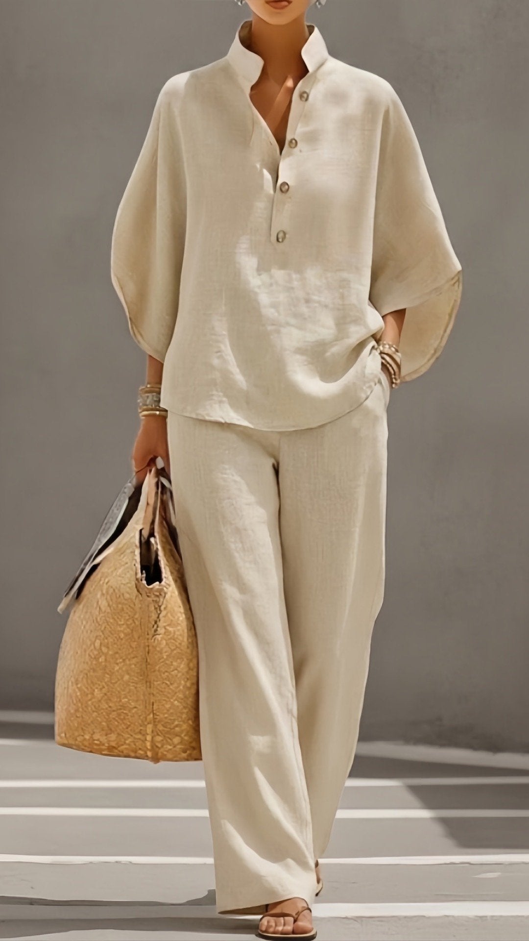 🌿 THE BUTTONED SET: HIGH-WAIST TROUSERS + SHORT SLEEVE TOP — YOUR EFFORTLESS HOLIDAY WARDROBE 🌿