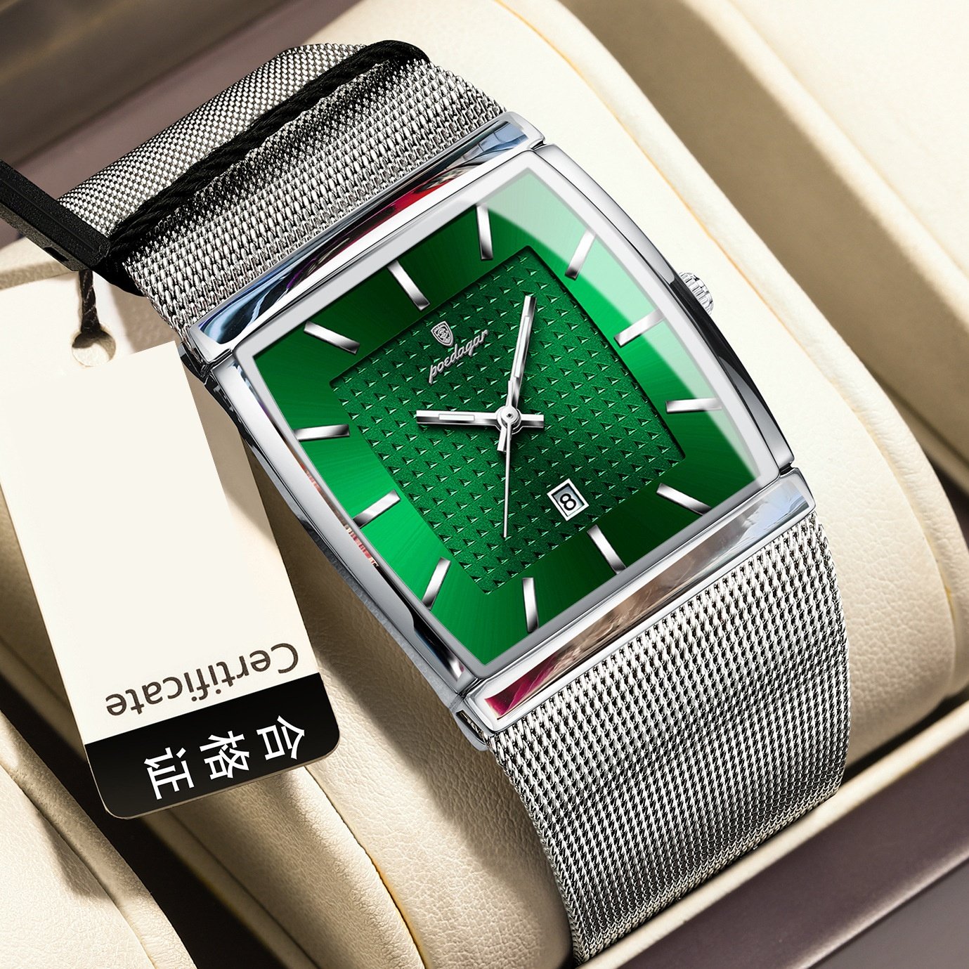Swiss Ultra-Thin Men's Watch with Water Resistance and Date Display-Mesh Strap