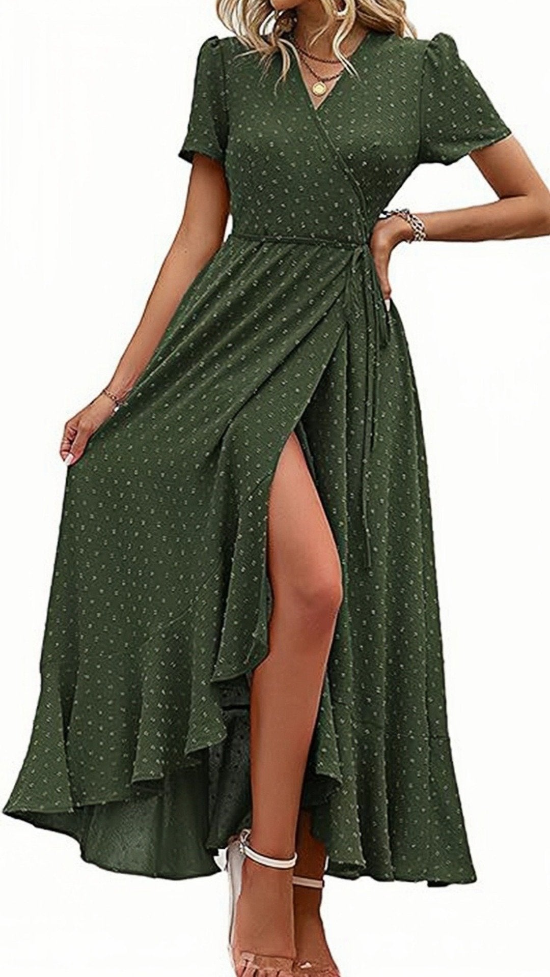 🌸 THE WRAP & DOT MAXI: V-NECK, RUFFLED HEM, SIDE SPLIT — YOUR NEW SUMMER OBSESSION 🌸