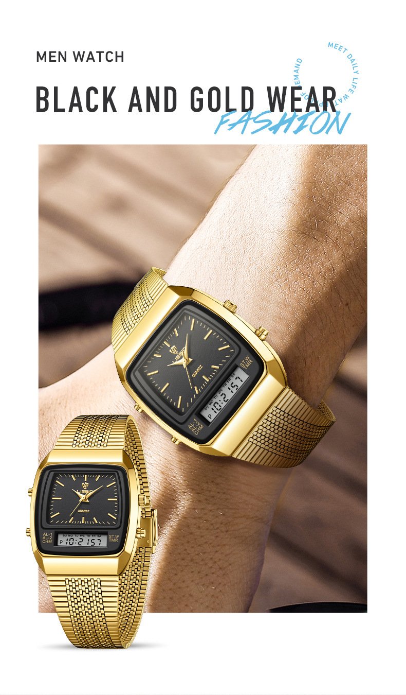 Men's Steel-Band Dual-Display Dual-Movement Quartz Electronic Watch