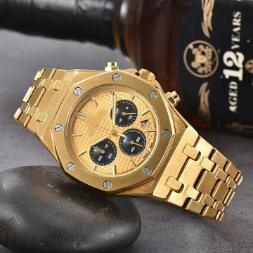 Classic Large Dial Luminous Steel Bracelet Quartz Six-Hand Date Watch