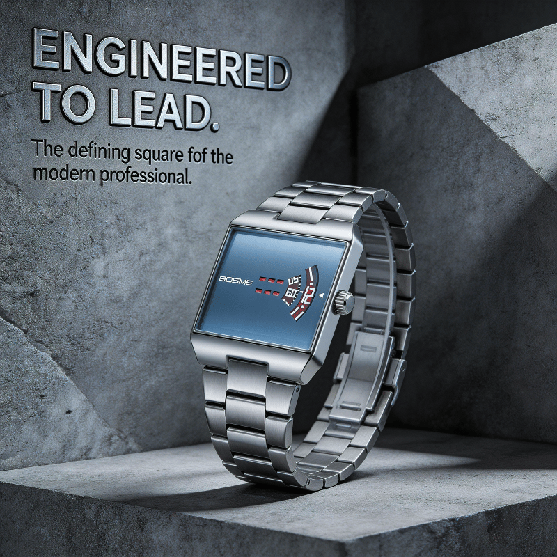 Square-Shaped Men's Quartz Watch with Futuristic Design