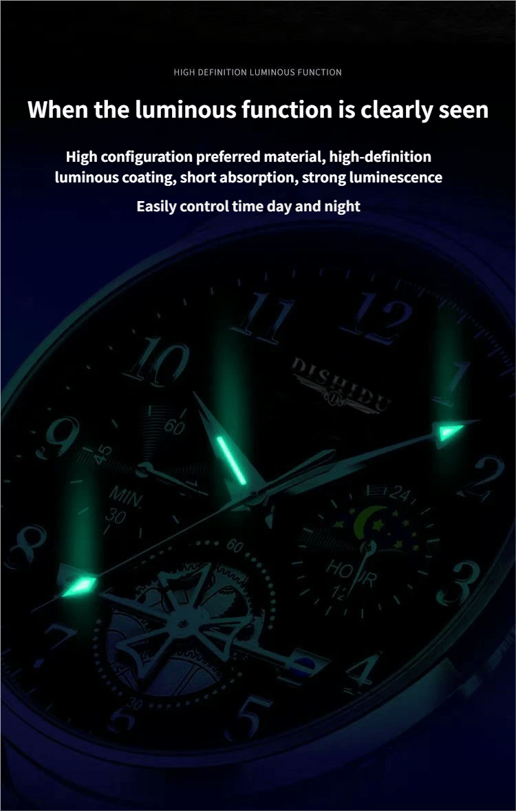 Men's classic watch with date display, waterproof and luminous.