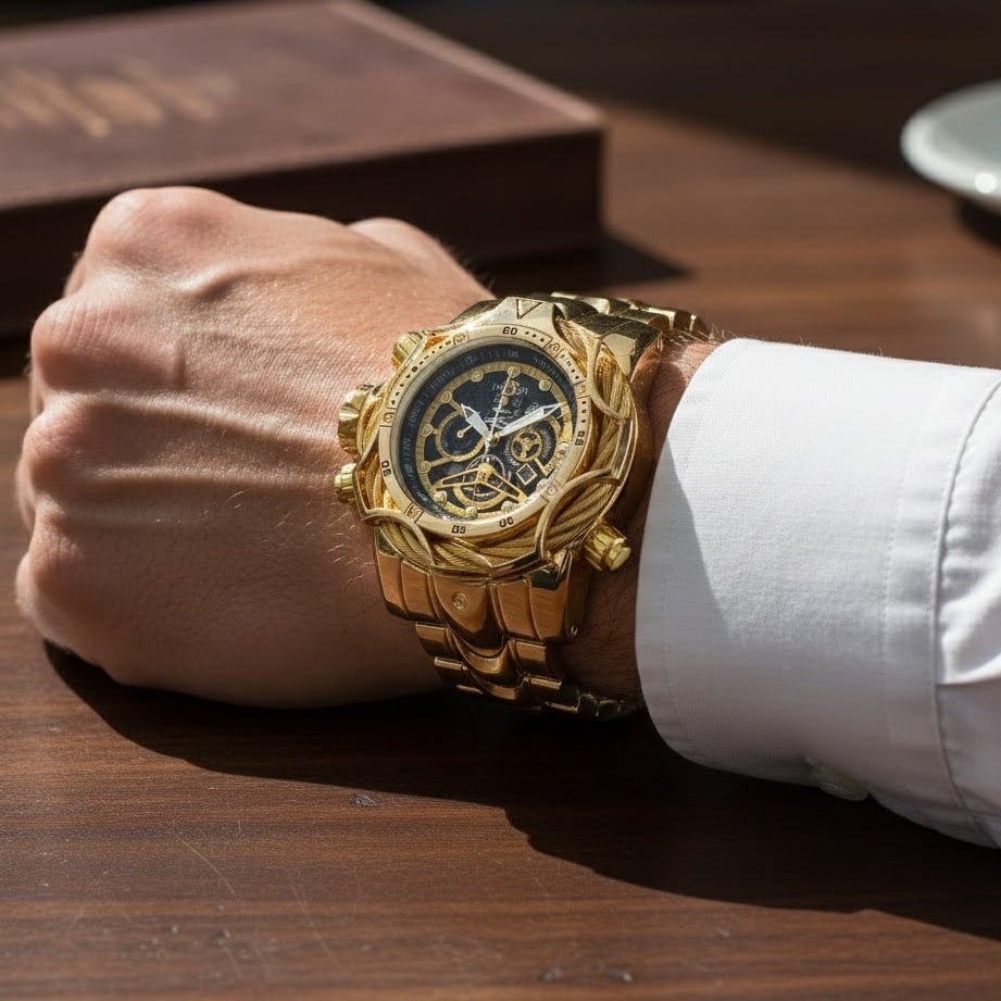 Men's Large-Dial Steel-Bracelet Sports Watch