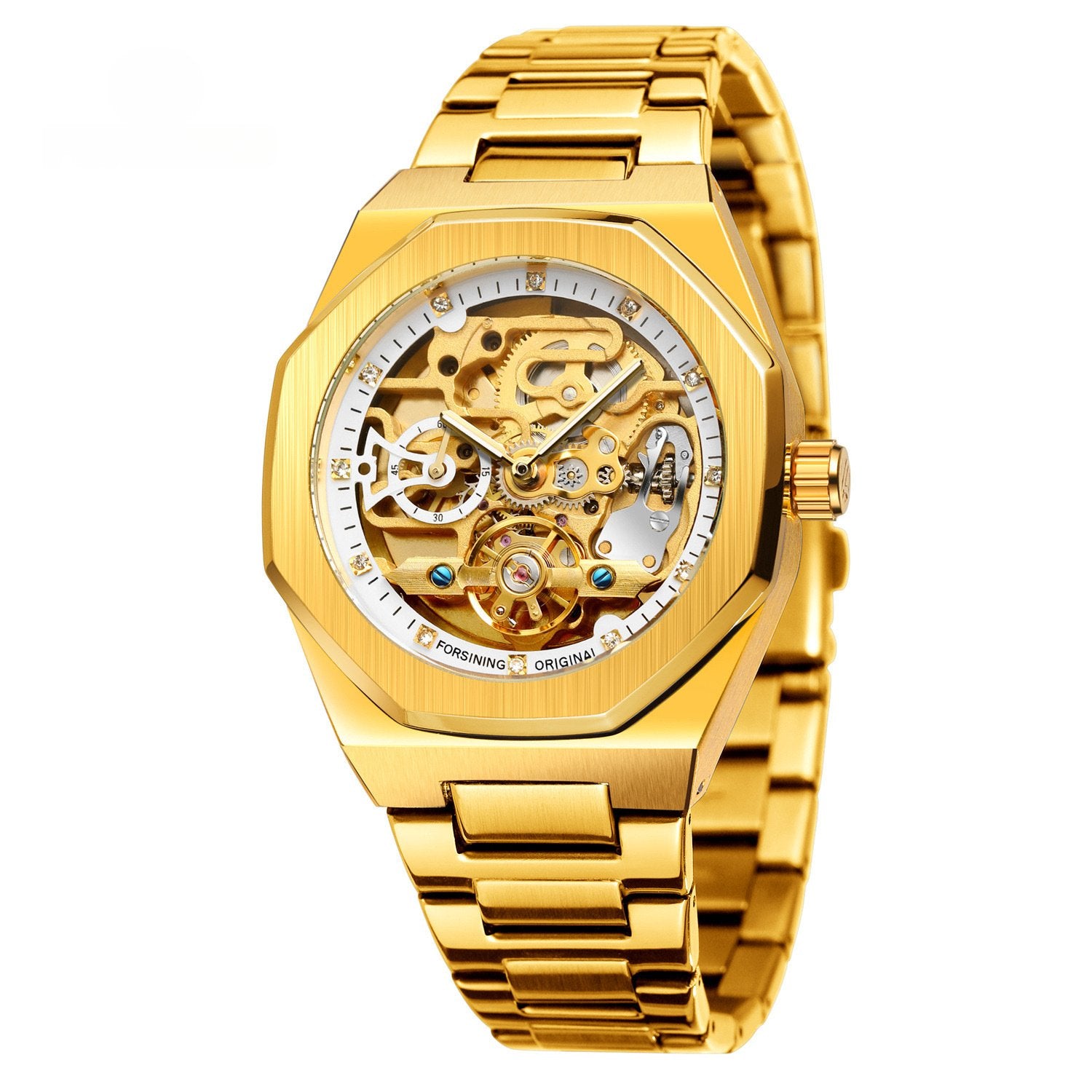 Men's Fully Automatic Mechanical Watch with Luminous Dial, Three Sub-dials, Six Hands, and Steel Bracelet