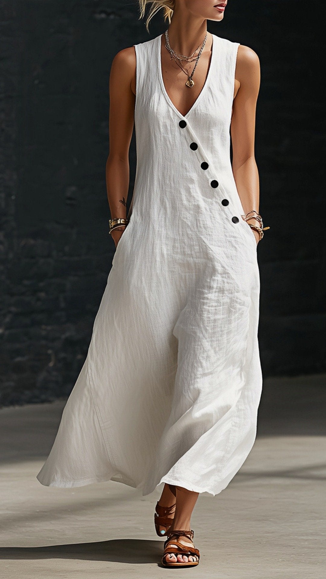 🌸 THE LAZY BOHO MAXI: V-NECK, BUTTON DETAIL, POCKETS — YOUR MOST EFFORTLESS SUMMER DRESS 🌸