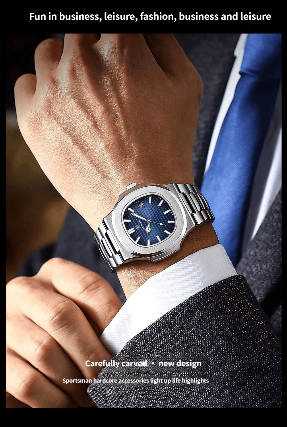 Men's Business Fashion Round Dial Analog Quartz Watch with Luminescent Features and Water Resistance