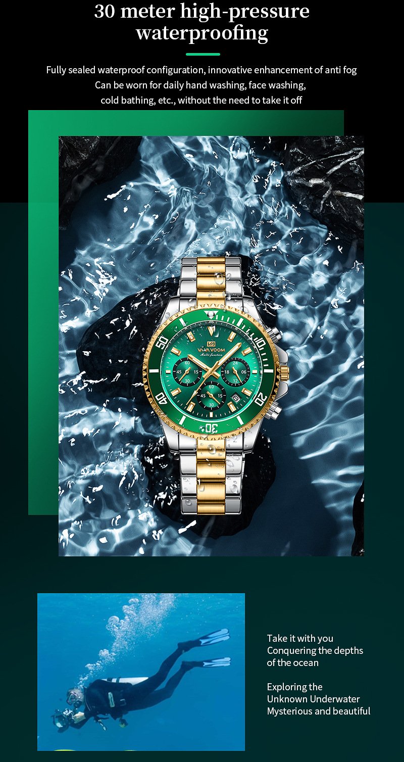 Men's luxury watch with waterproof and luminous dial