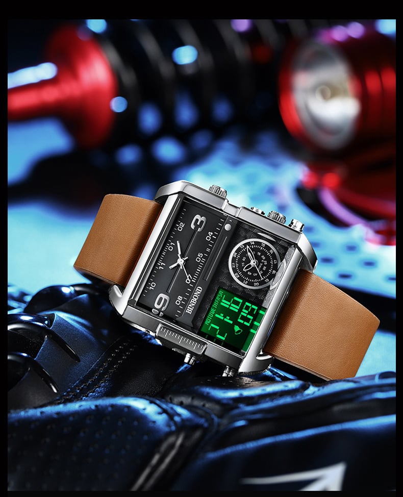Men's Square Large-Dial Triple-Hand Quartz Watch
