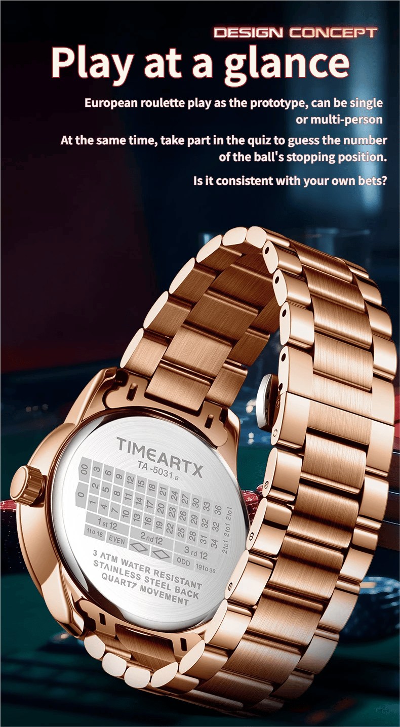 Roulette Men's Watch: Luminous, Water-Resistant Quartz Timepiece
