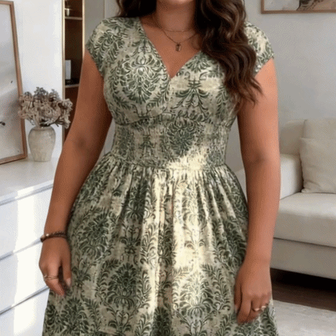 🌸 THE BOHEMIAN BLOOM MAXI: V-NECK, SHIRRED WAIST, ALL-OVER PRINT — YOUR SUMMER HOLIDAY DREAM DRESS 🌸