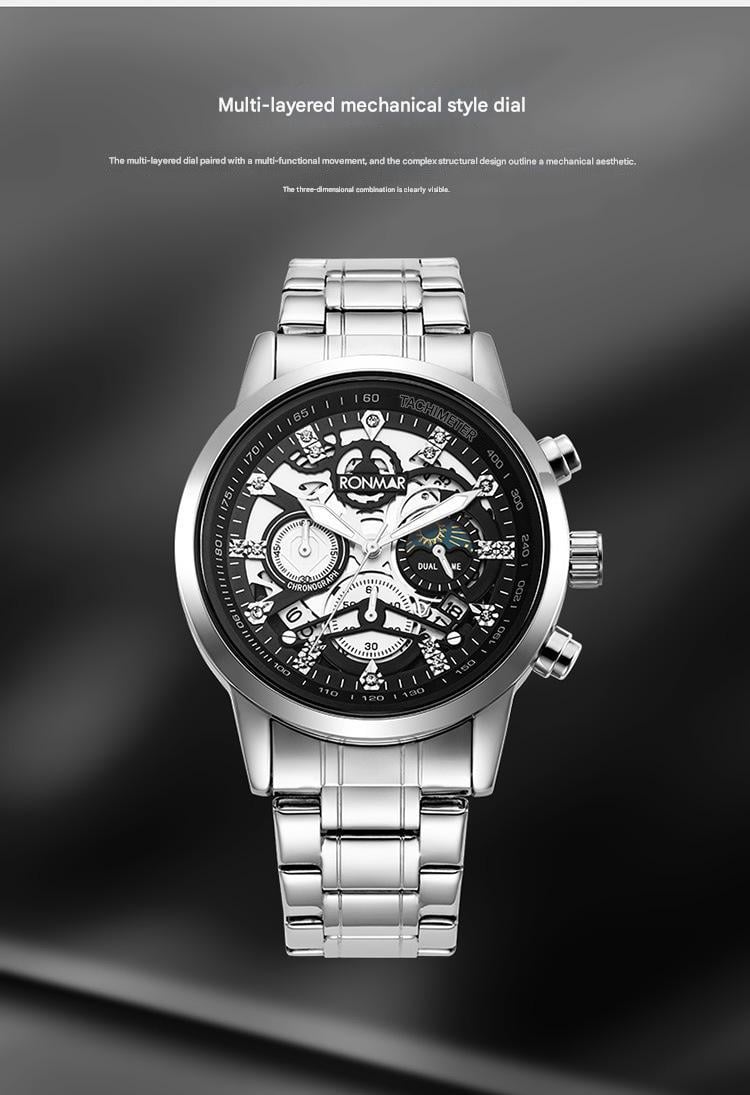 Men's Water-Resistant Stainless Steel Strap Quartz Watch with Three-Hand Dial