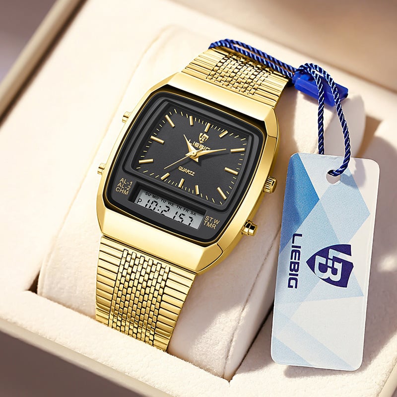 Men's Steel-Band Dual-Display Dual-Movement Quartz Electronic Watch