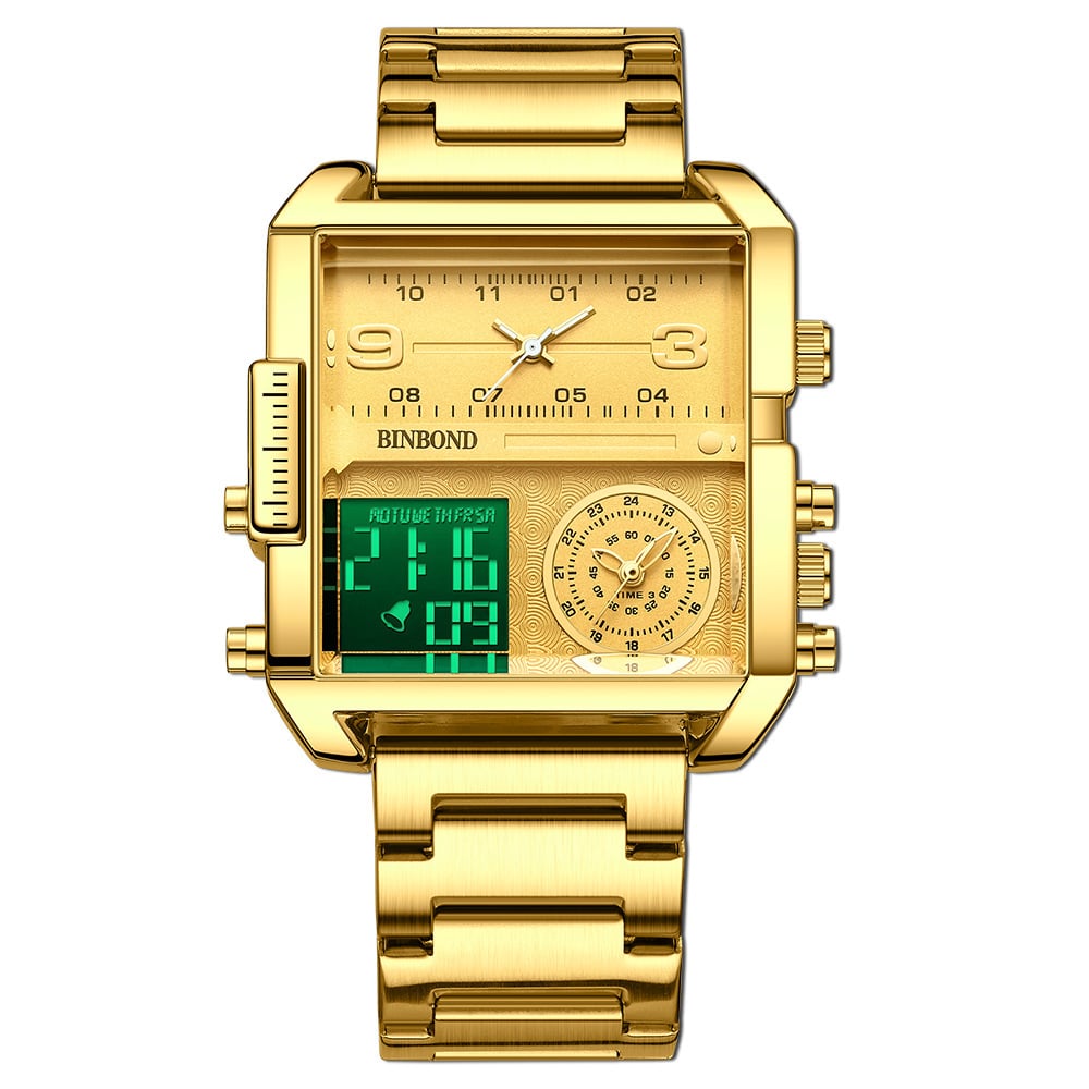Men's Square Large-Dial Triple-Hand Quartz Watch