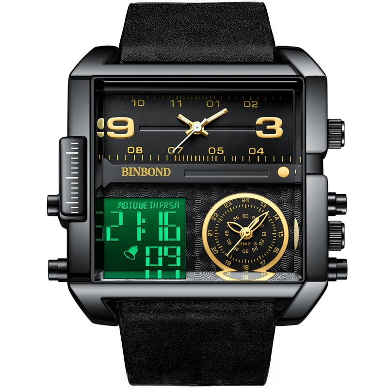 Men's Square Large-Dial Triple-Hand Quartz Watch