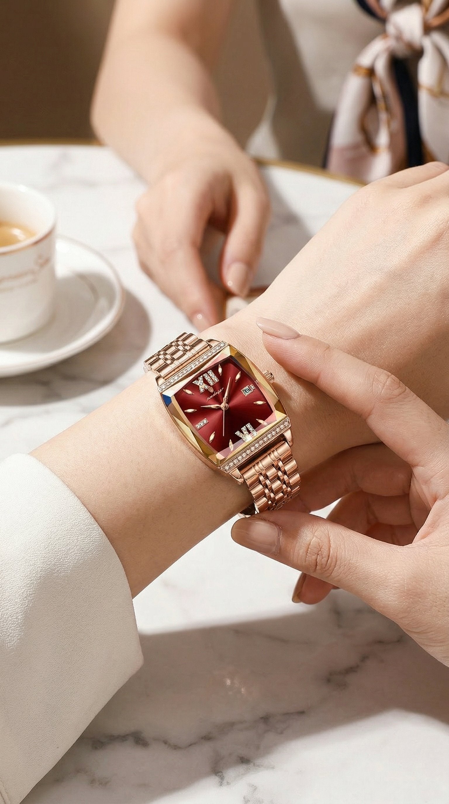Diamond-set square ladies' water-resistant watch