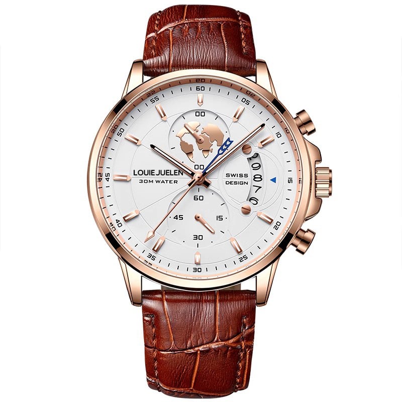 Elegant men's watch with globe design, 30m water resistant and luminous dial