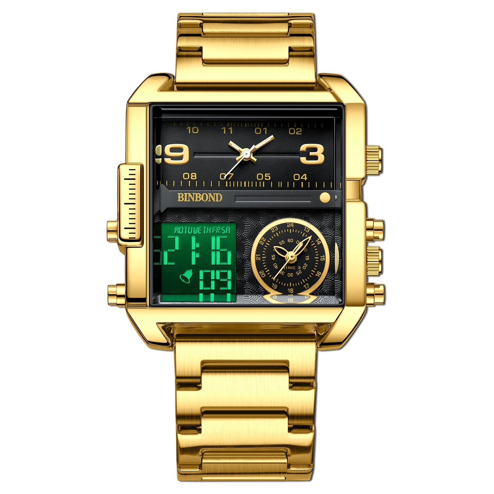 Men's Square Large-Dial Triple-Hand Quartz Watch