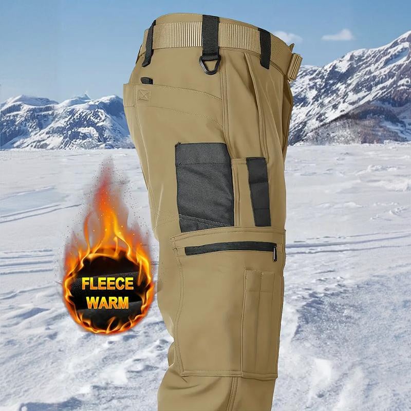 Men's Tactical Sport Pants - Windproof Fleece Lined Multi-Pocket Soft Shell Pants for Outdoor Activities